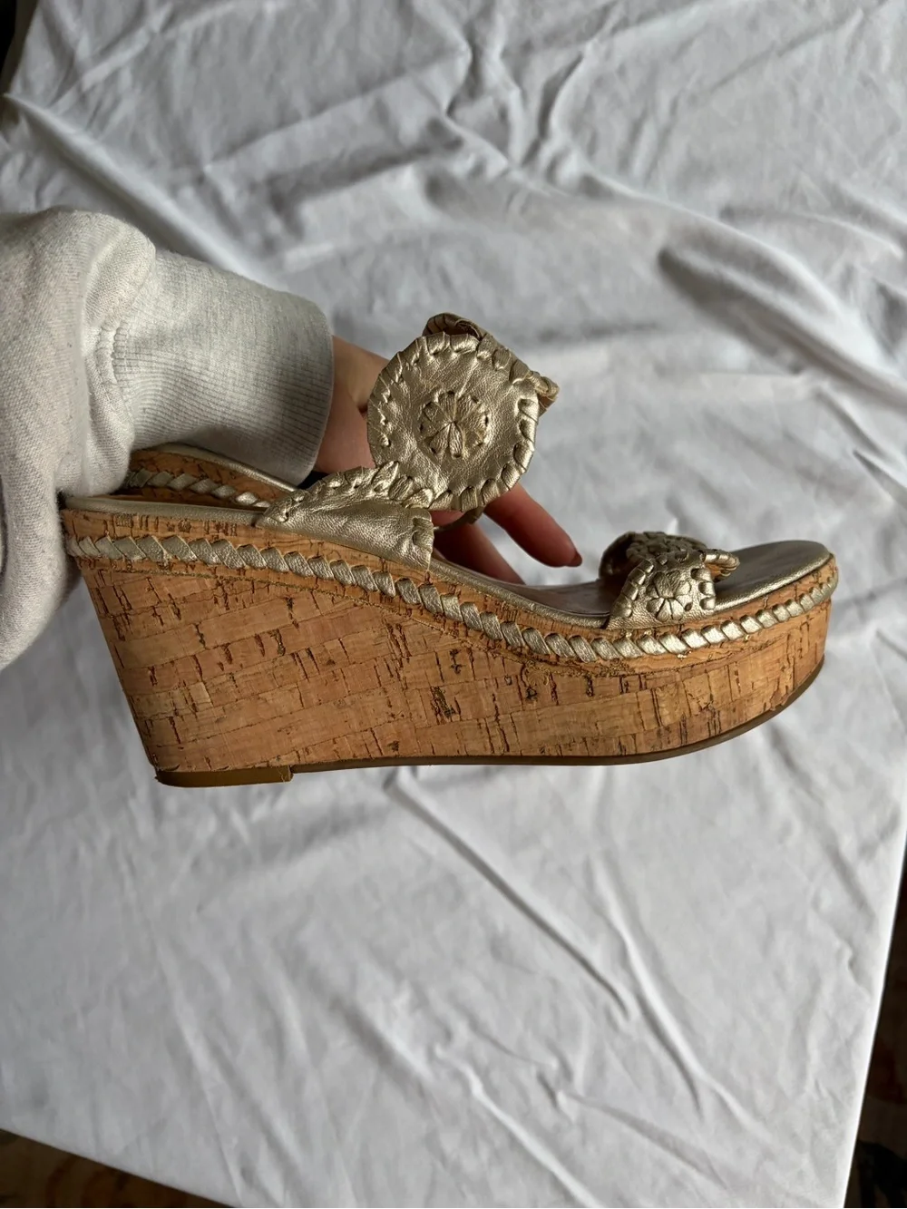 Jack Rogers Lauren Gold Leather Wedge Sandals